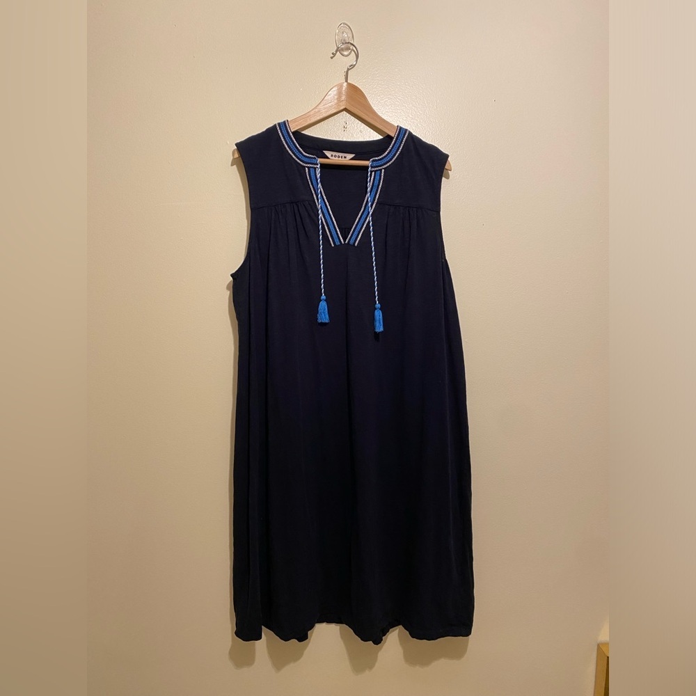 Boden Navy Midi Dress with Blue Tassels. Size 16- 18L